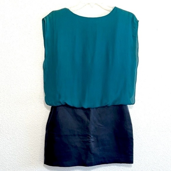 Parker Woman Green Silk & Black Leather Combo Mini Dress Size S - Picture 7 of 15